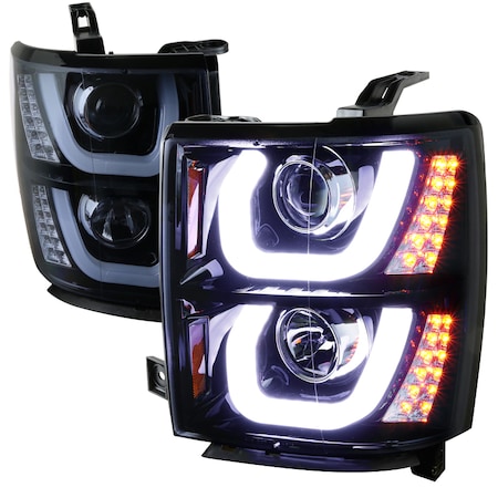 Spec-D Tuning 14-16 Chevrolet Silverado Smoke Projector Headlight With LED 2LHP-SIV14G-TM